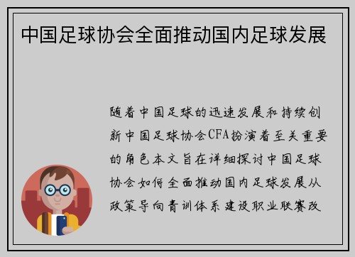 中国足球协会全面推动国内足球发展